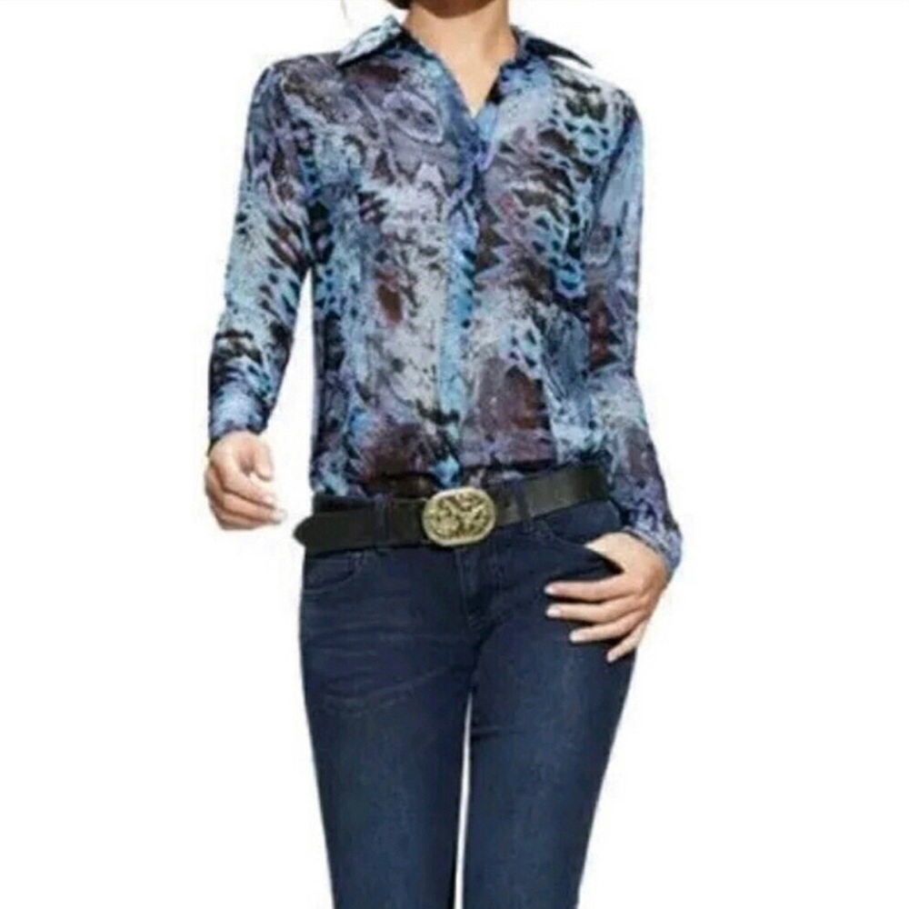 Cabi #609 Python Print Blouse Medium, Button Up
